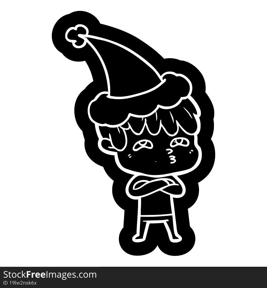 cartoon icon of a curious man wearing santa hat