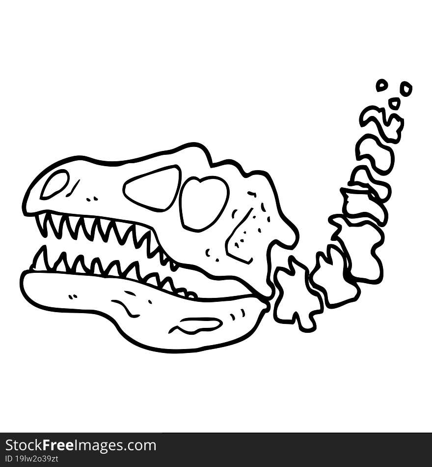 black and white cartoon dinosaur bones