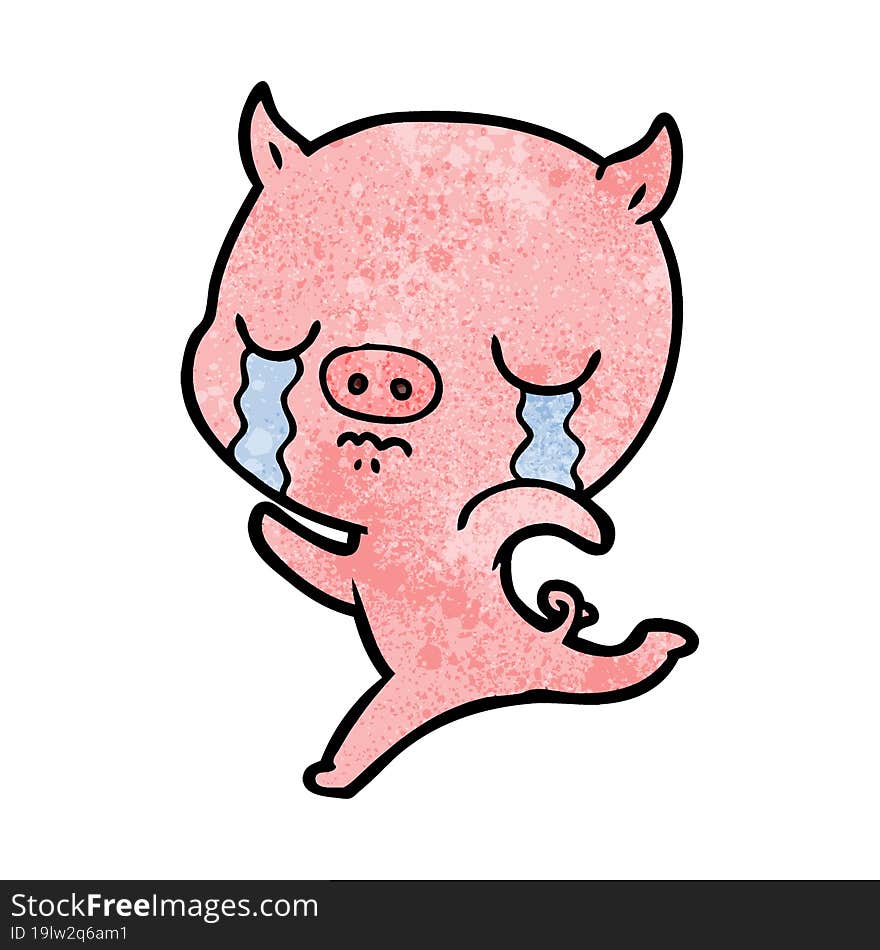 cartoon running pig crying. cartoon running pig crying