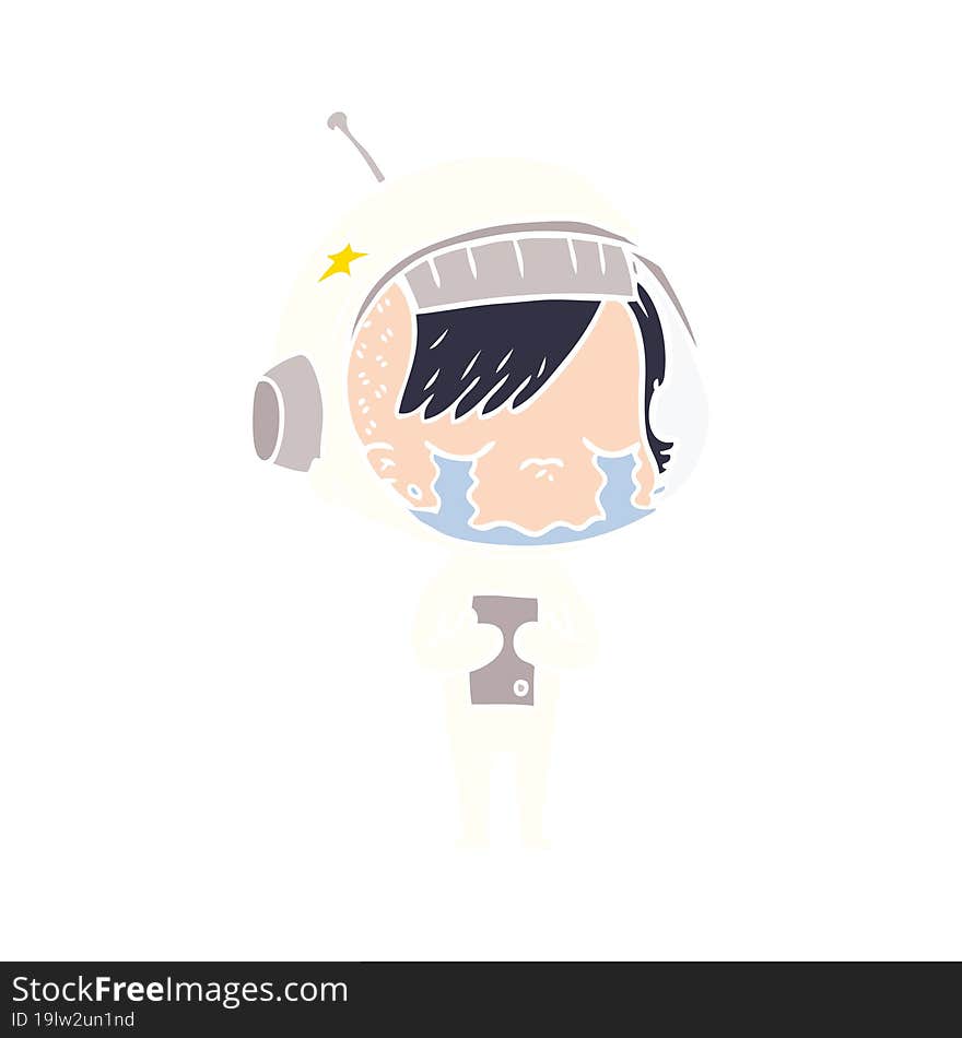 flat color style cartoon crying astronaut girl