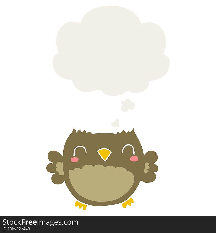 Cute Cartoon Owl And Thought Bubble In Retro Style