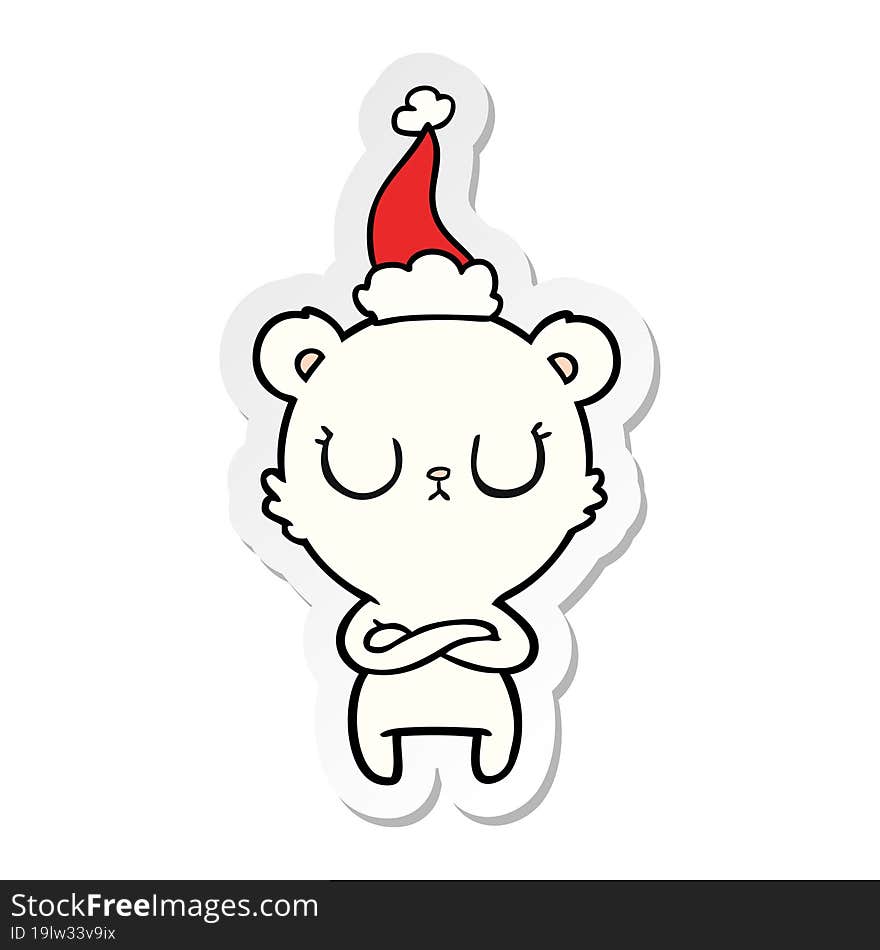 Peaceful Sticker Cartoon Of A Polar Bear Wearing Santa Hat