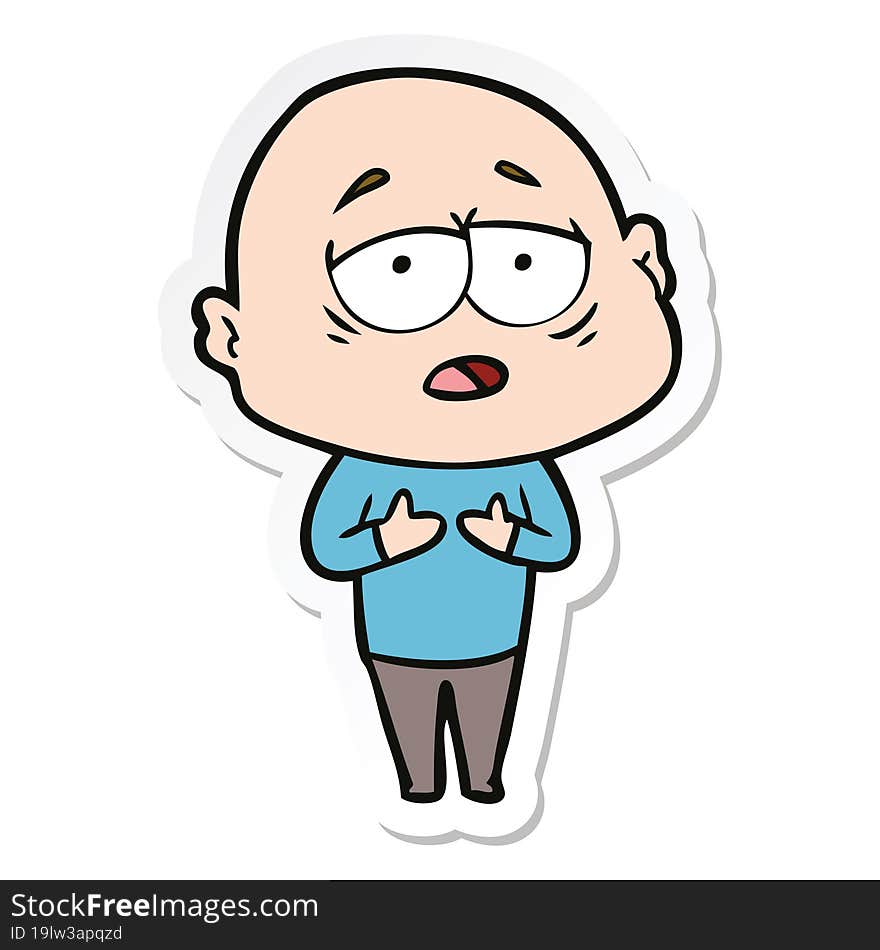 Sticker Of A Cartoon Tired Bald Man