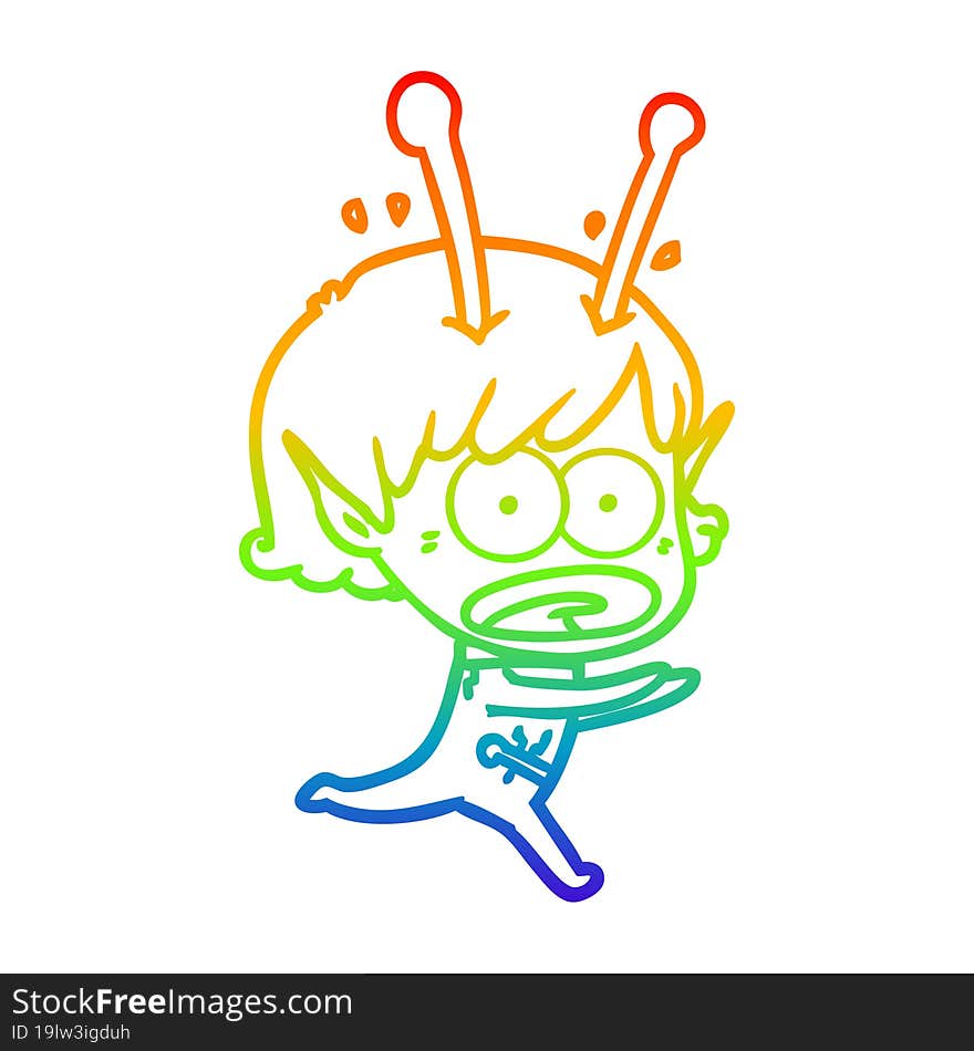 rainbow gradient line drawing cartoon shocked alien girl