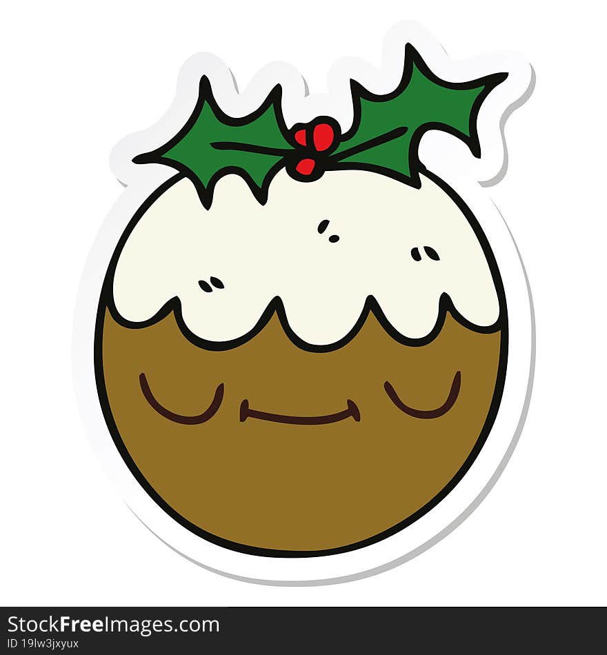 sticker of a quirky hand drawn cartoon christmas pudding