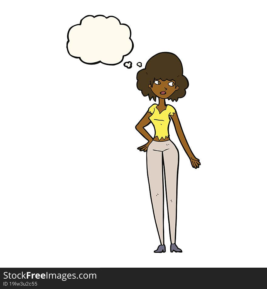 cartoon pretty woman with thought bubble