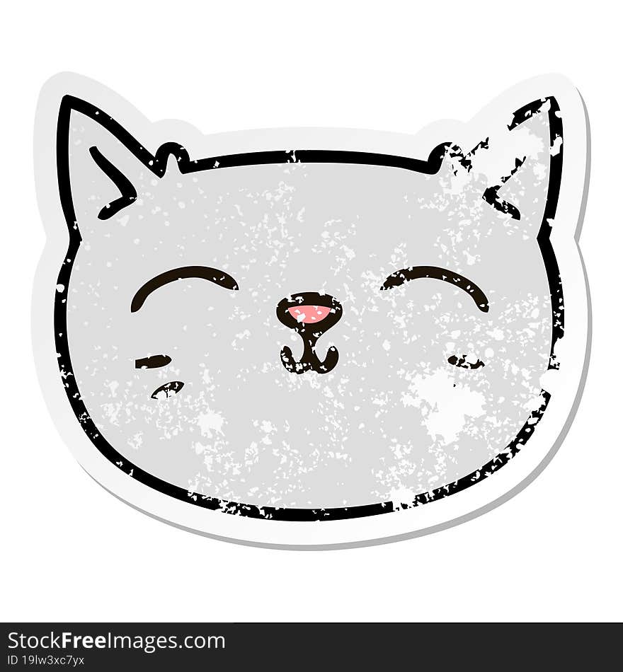 distressed sticker of a quirky hand drawn cartoon cat face