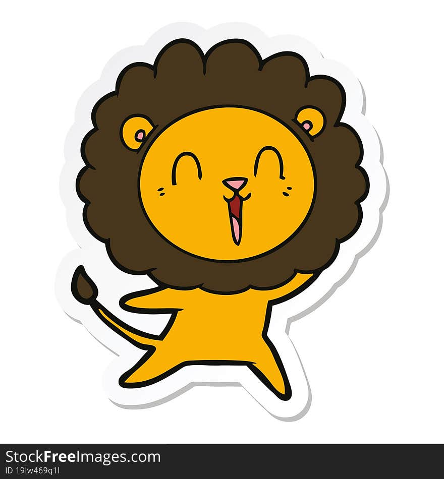 Sticker Of A Laughing Lion Cartoon