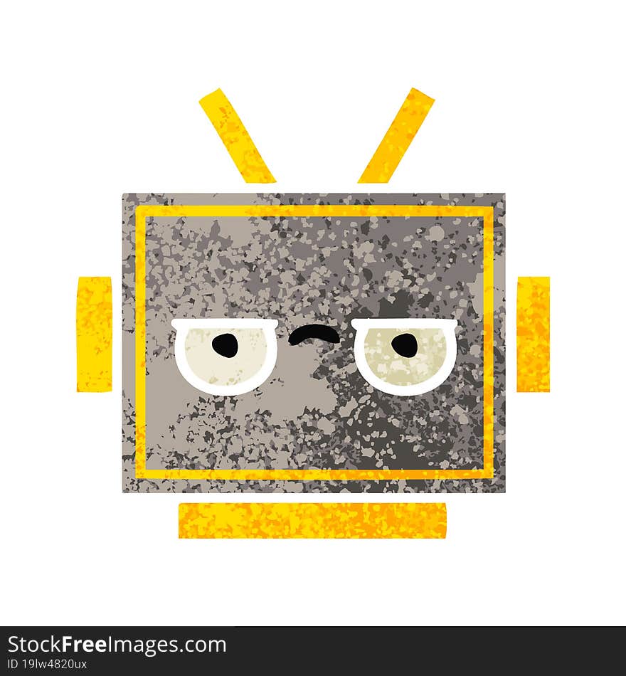 retro illustration style cartoon robot head