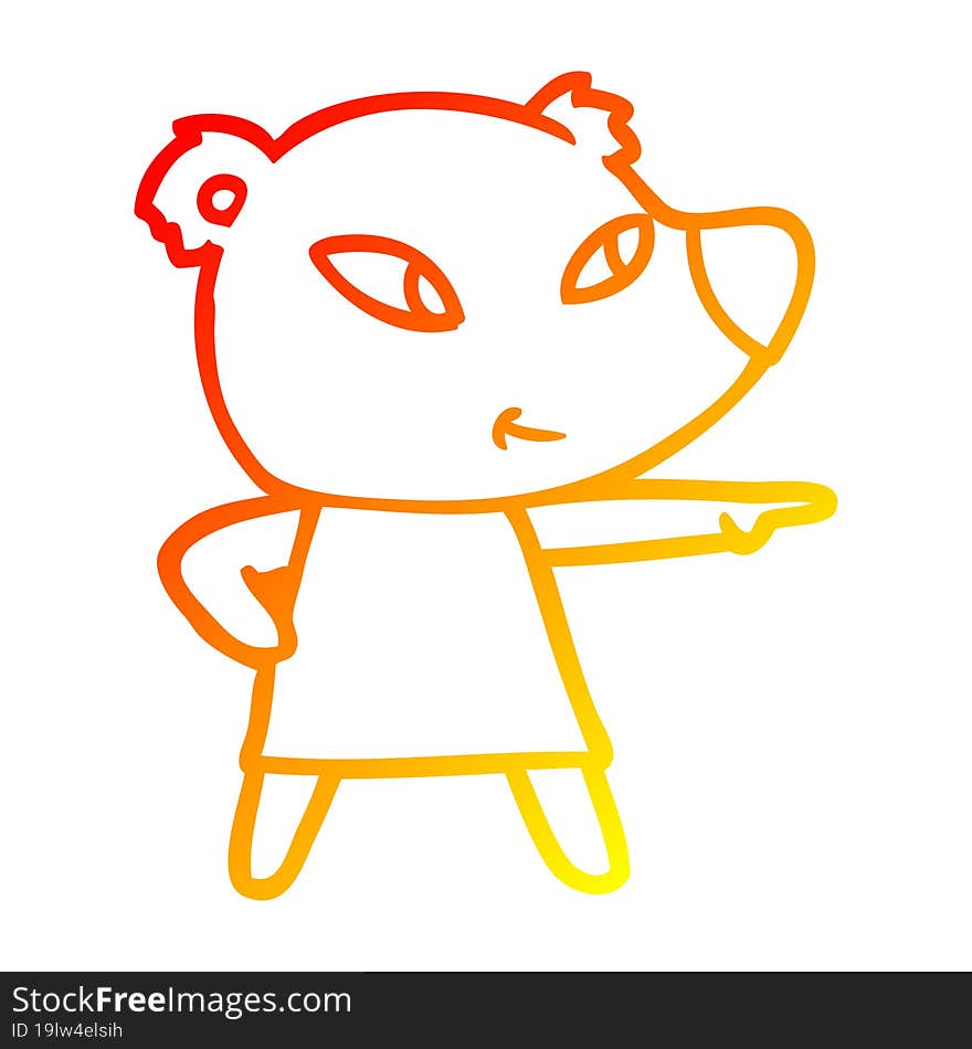 warm gradient line drawing of a cute cartoon bear in dress