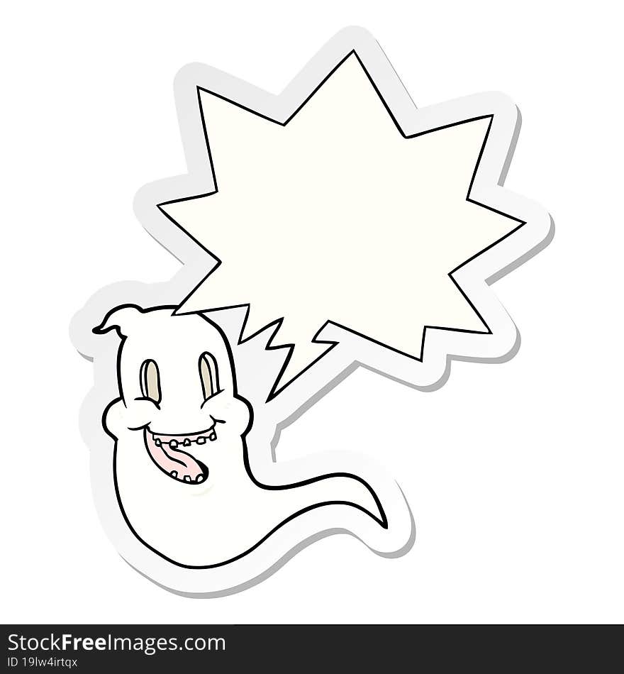 cartoon spooky ghost with speech bubble sticker