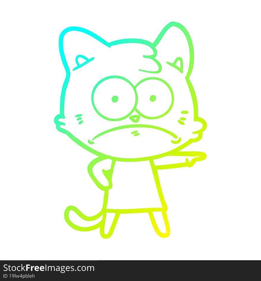 Cold Gradient Line Drawing Cartoon Nervous Cat