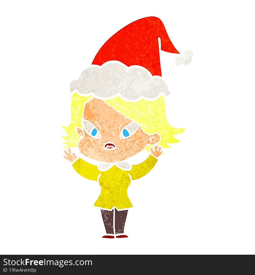 Retro Cartoon Of A Stressed Woman Wearing Santa Hat