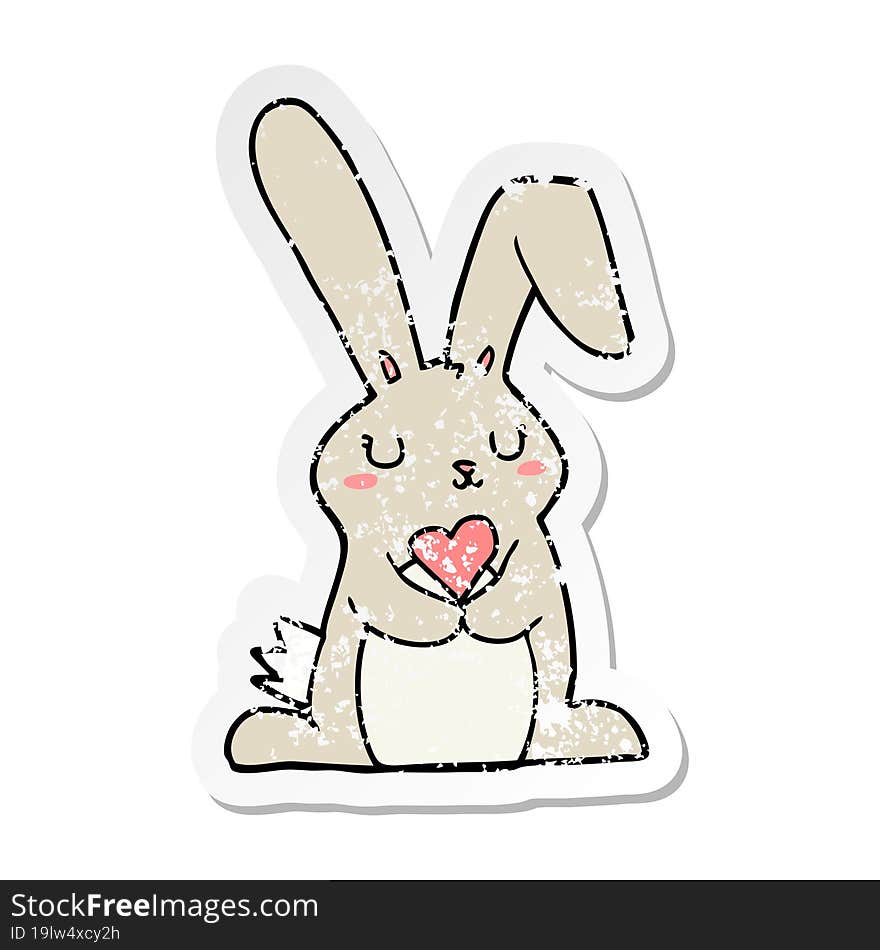 distressed sticker of a cartoon rabbit in love