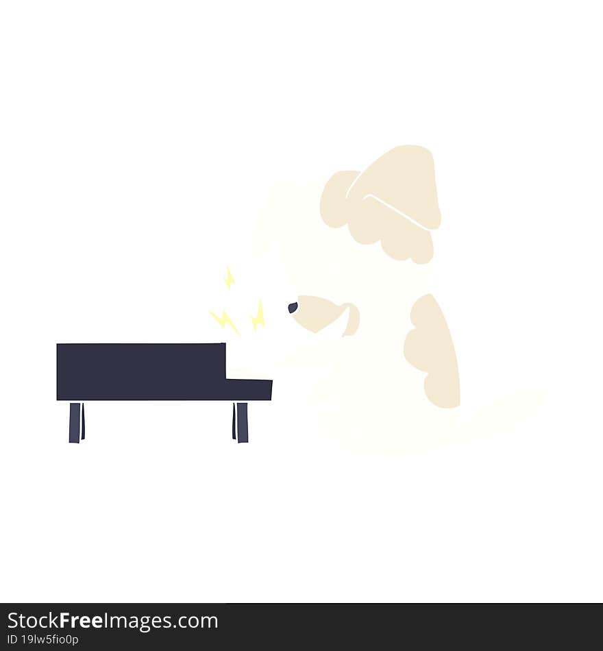 flat color style cartoon dog rocking out on piano