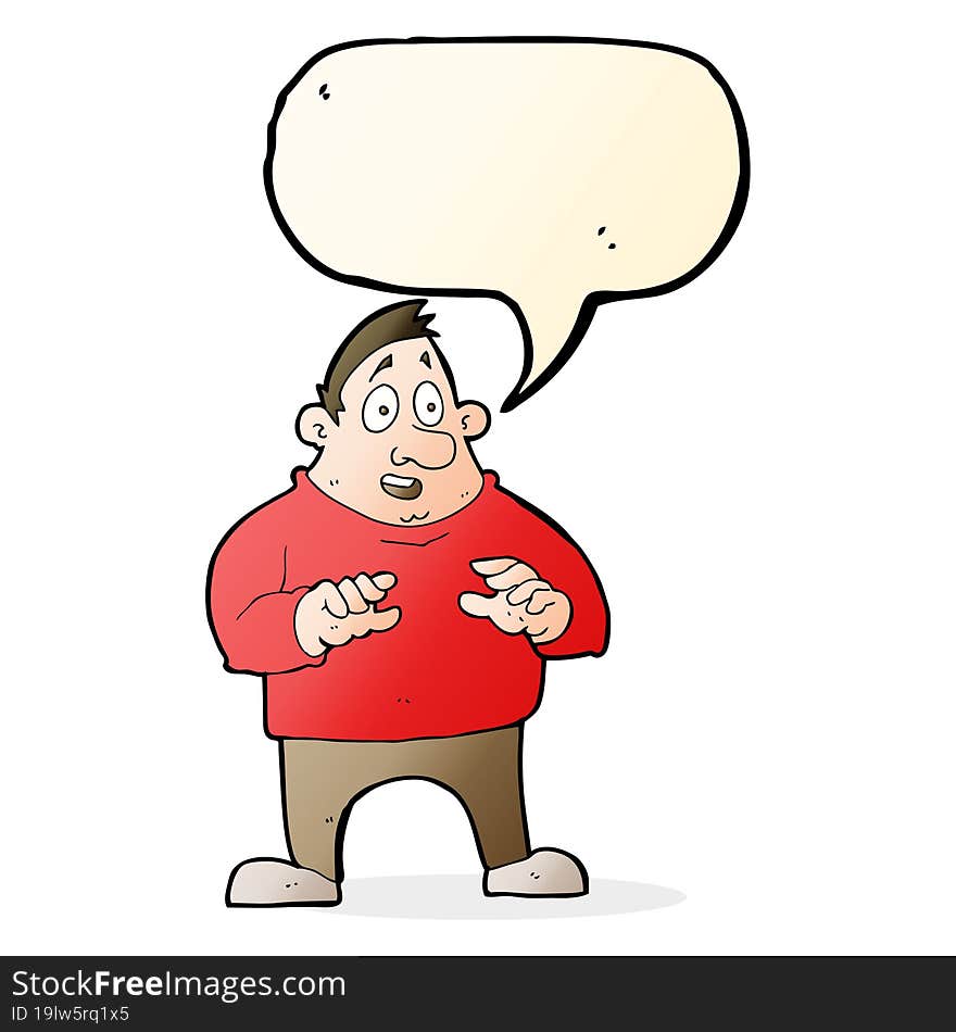 Cartoon Excited Overweight Man With Speech Bubble