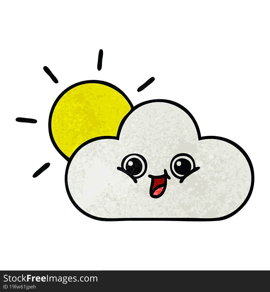 retro grunge texture cartoon of a cloud and sunshine