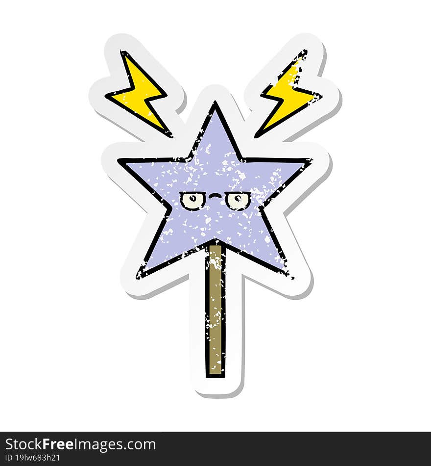 distressed sticker of a cute cartoon magic wand