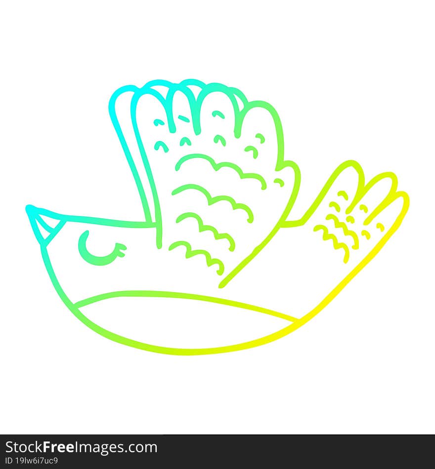 cold gradient line drawing of a cartoon flying bird