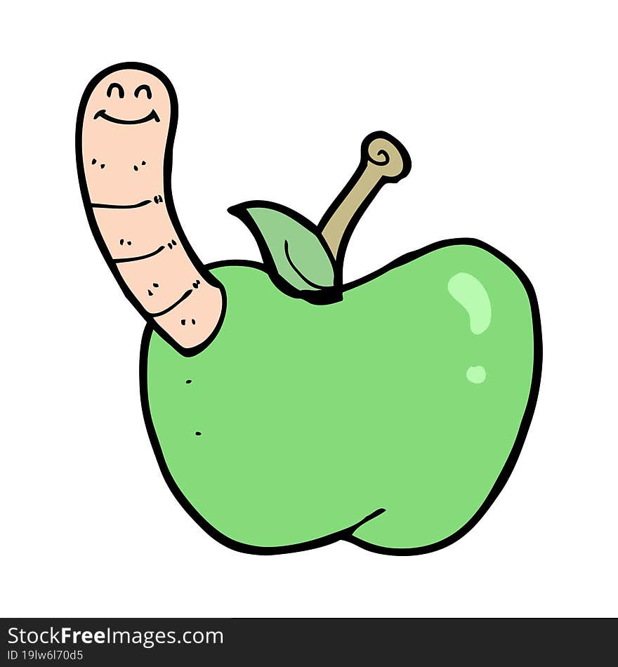 cartoon apple with worm