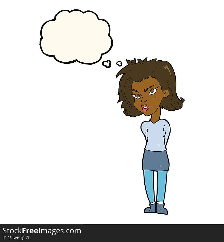 cartoon woman with thought bubble