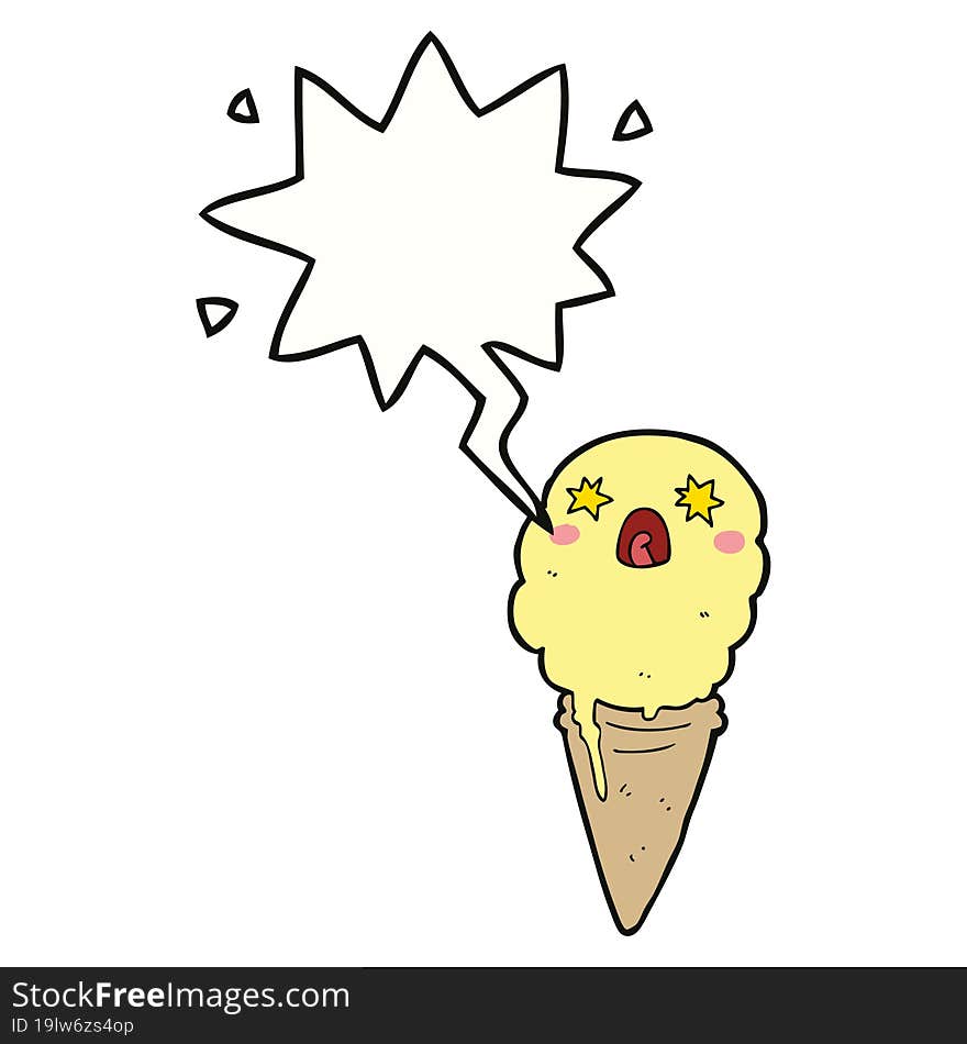 Cartoon Shocked Ice Cream And Speech Bubble