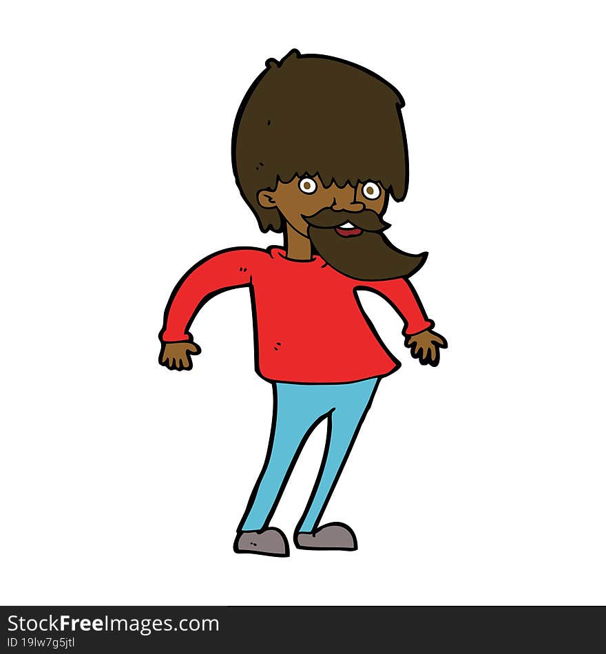 cartoon bearded man shrugging shoulders