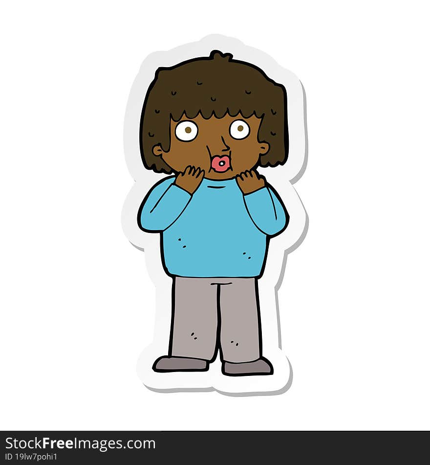 sticker of a cartoon worried boy