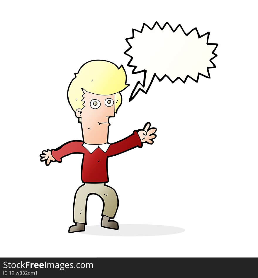 cartoon man waving with speech bubble