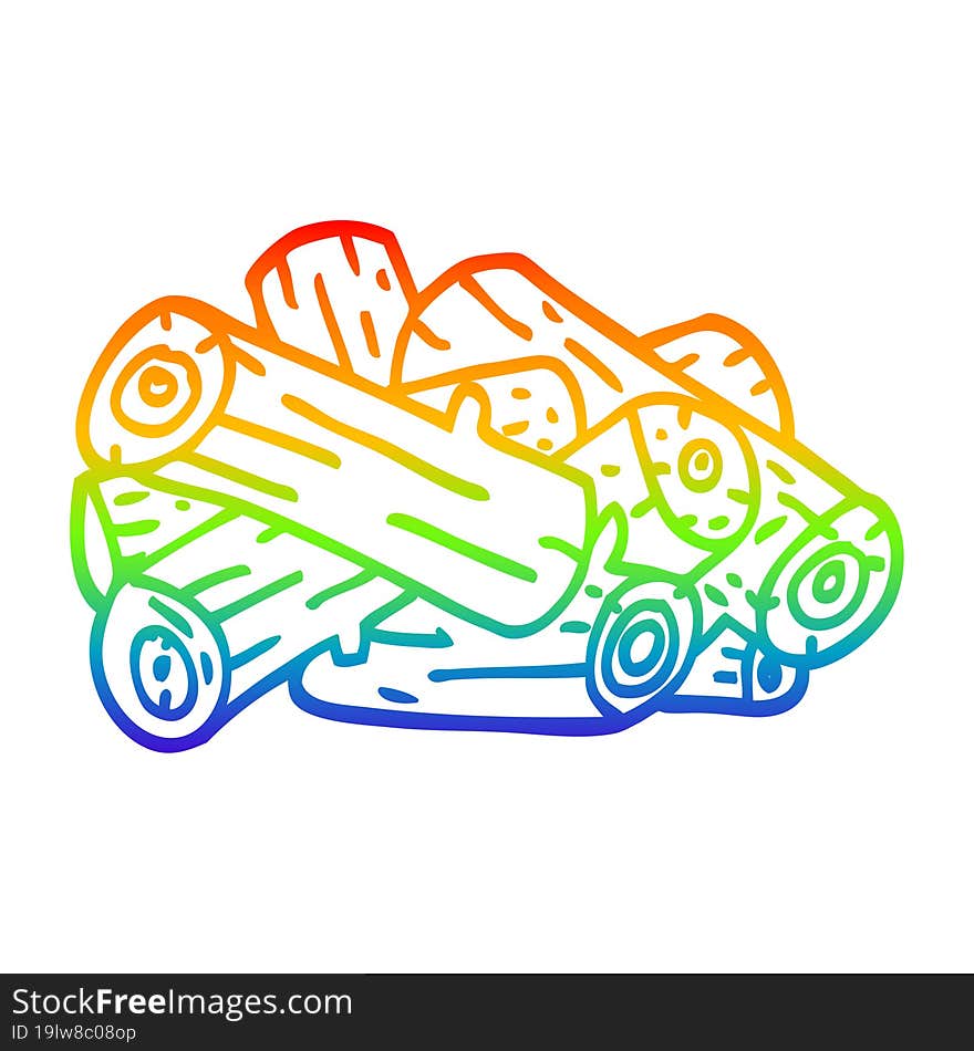 rainbow gradient line drawing cartoon pile of logs