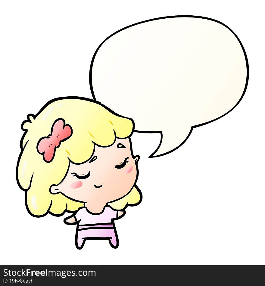 cute cartoon happy girl with speech bubble in smooth gradient style