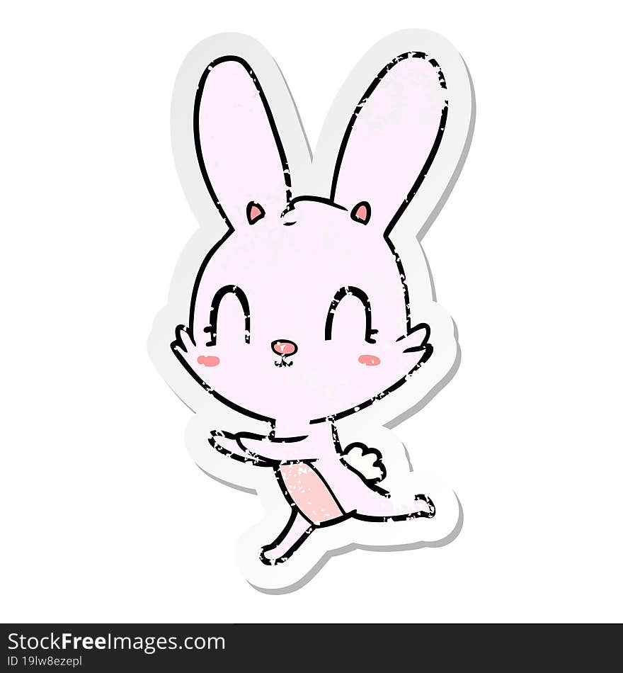 Distressed Sticker Of A Cute Cartoon Rabbit