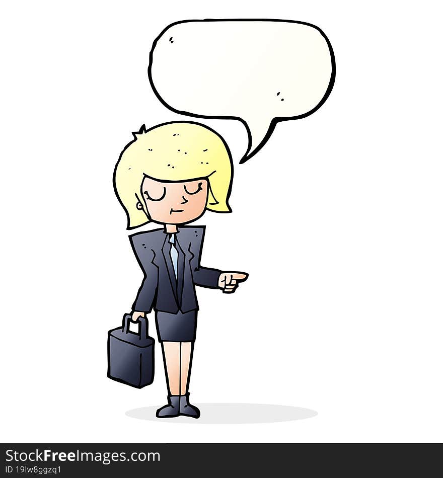 cartoon businesswoman pointing with speech bubble