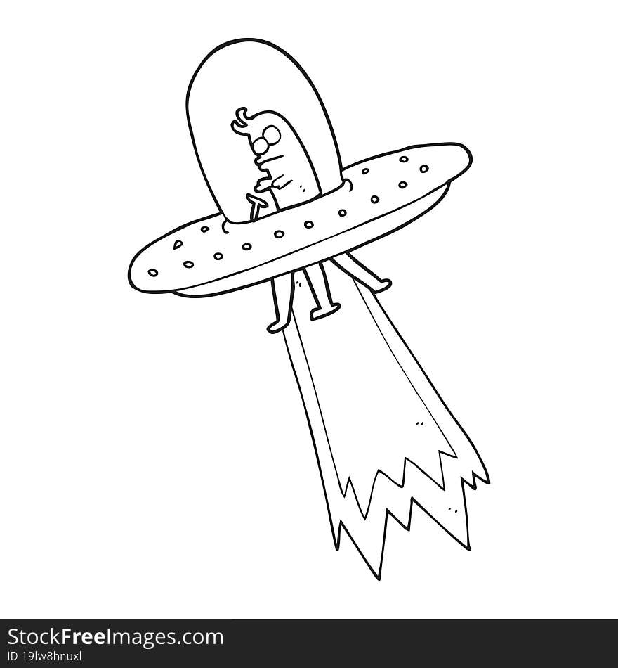 Black And White Cartoon Flying Saucer