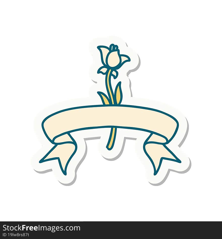 tattoo style sticker with banner of a lily