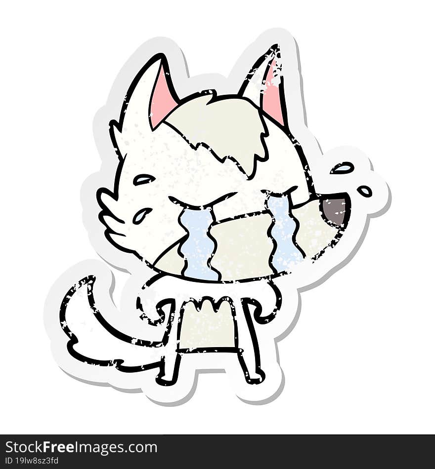 Distressed Sticker Of A Cartoon Crying Wolf