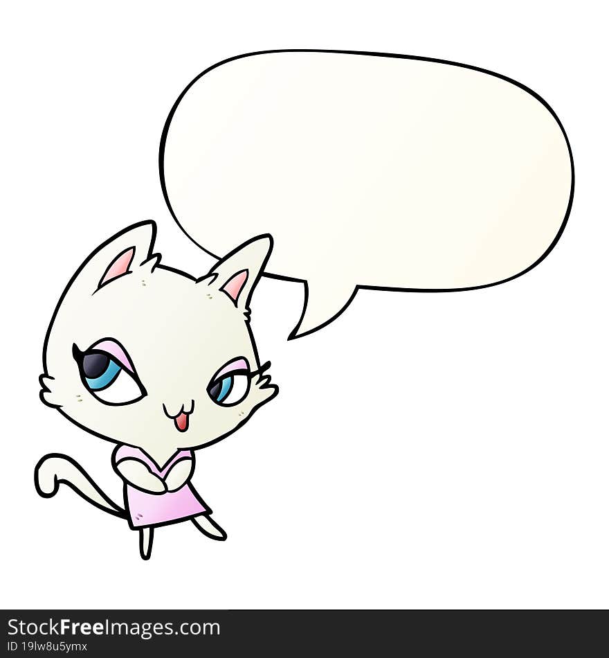 cute cartoon female cat with speech bubble in smooth gradient style