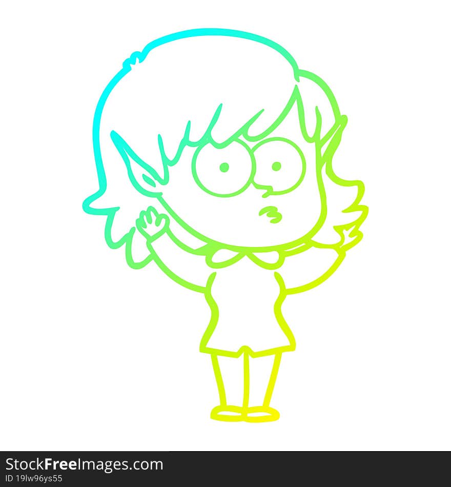 Cold Gradient Line Drawing Cartoon Elf Girl Staring