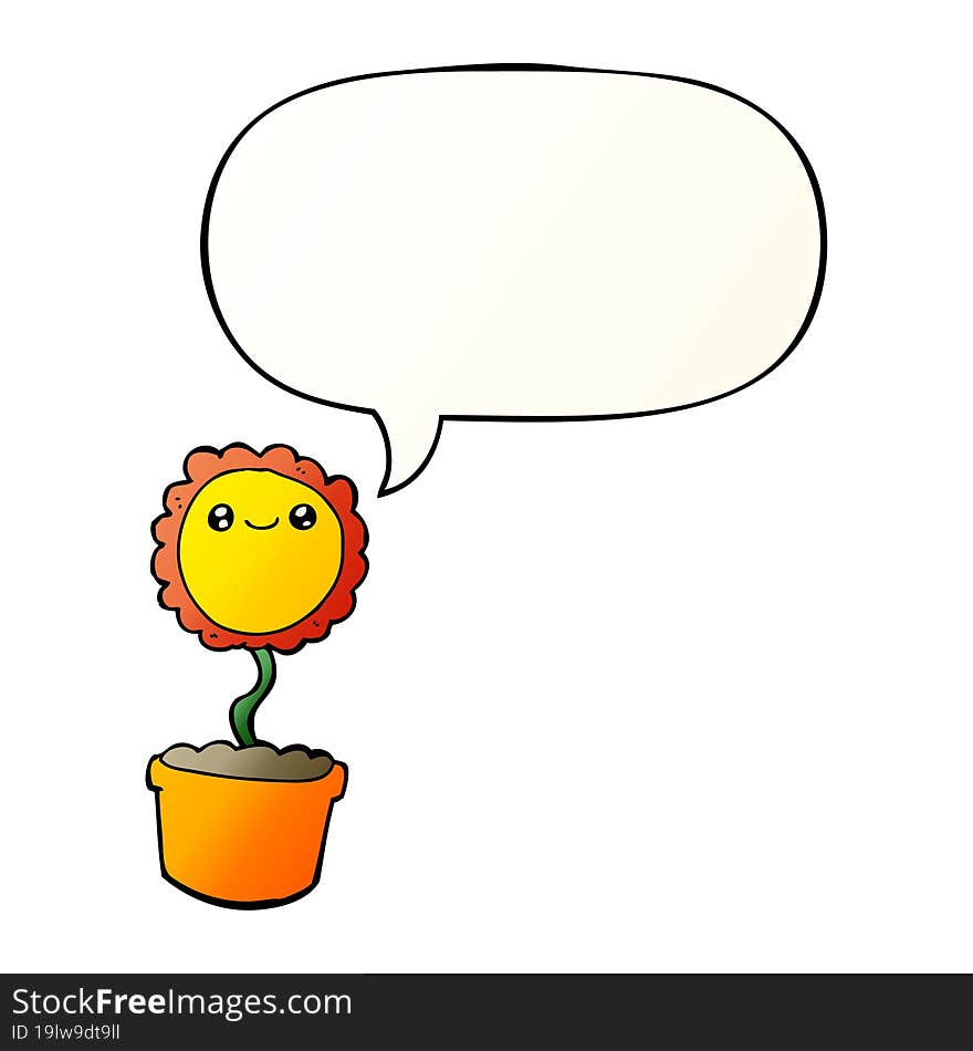 cartoon flower and speech bubble in smooth gradient style