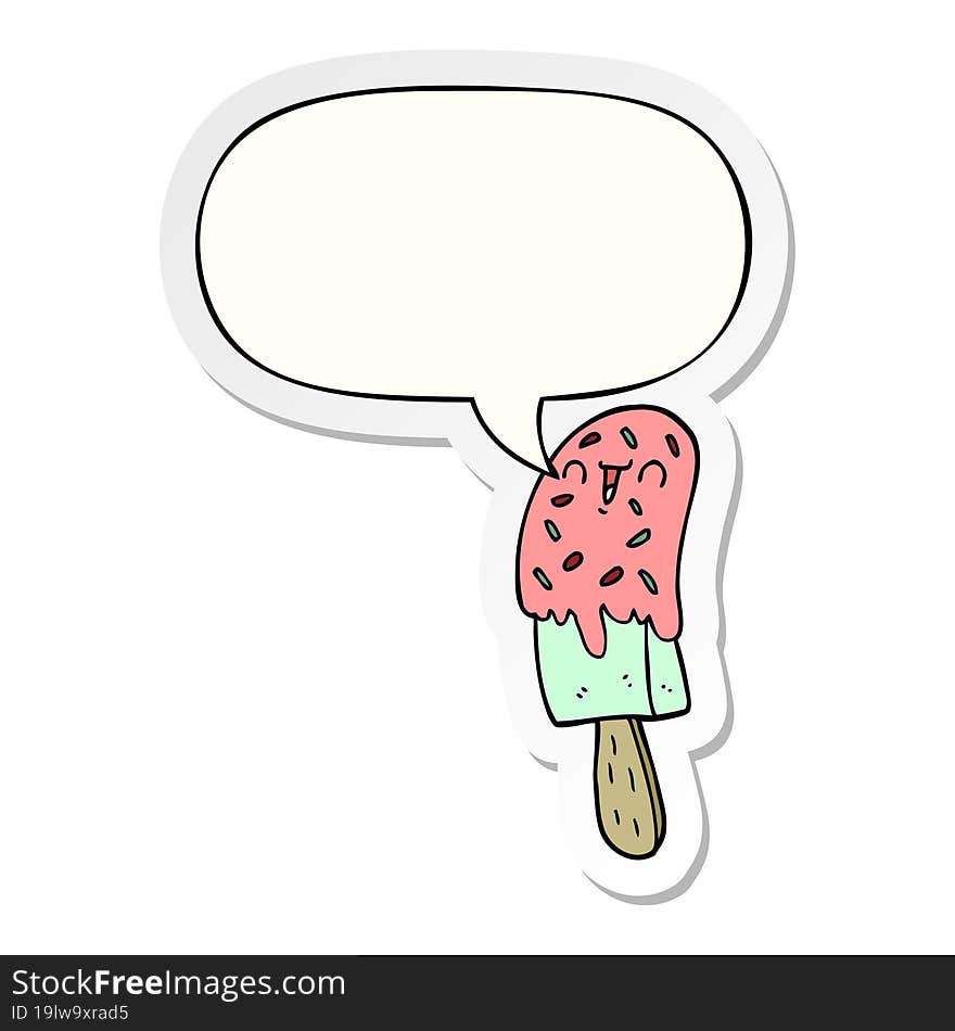 cartoon ice lolly with speech bubble sticker. cartoon ice lolly with speech bubble sticker