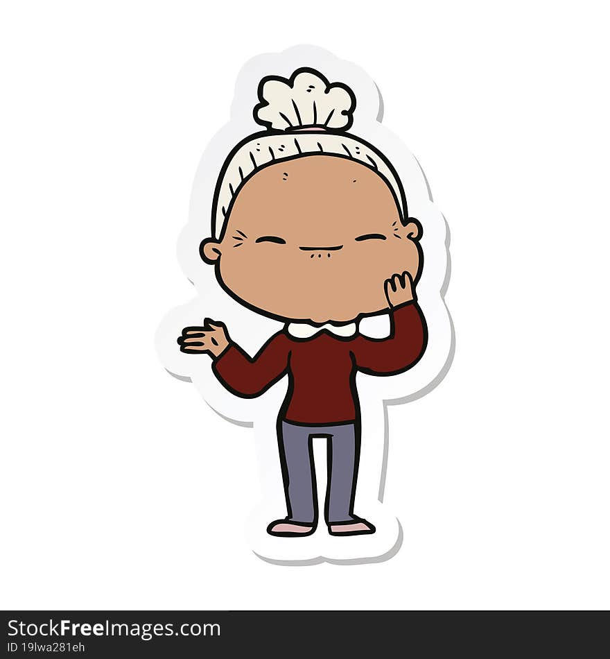 sticker of a cartoon peaceful old woman