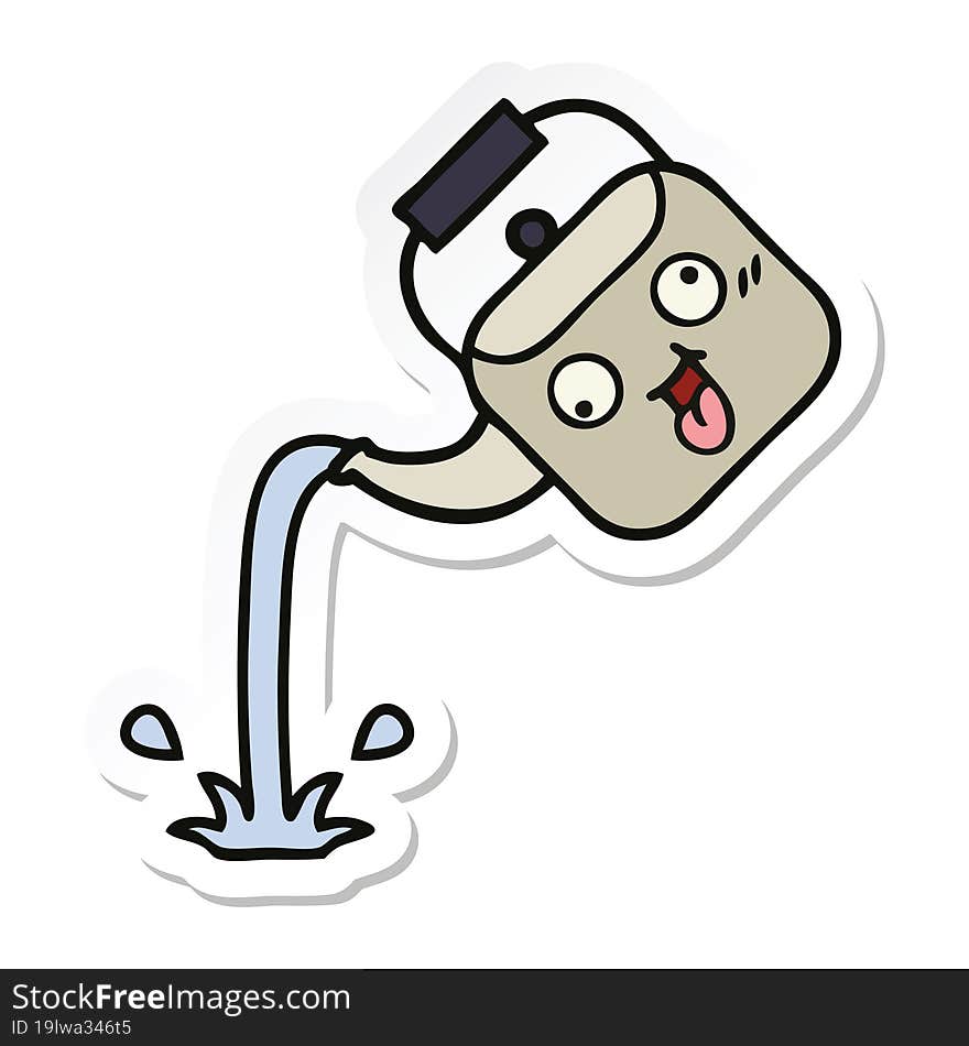 sticker of a cute cartoon pouring kettle