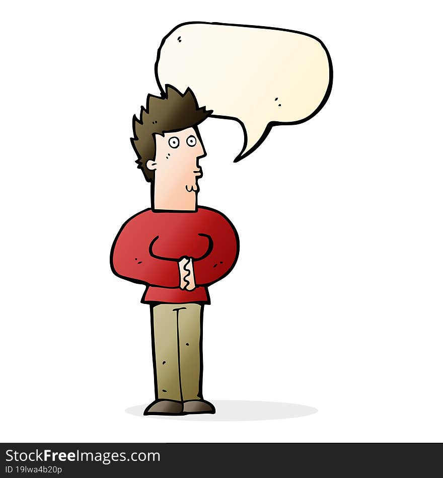 cartoon nervous man with speech bubble