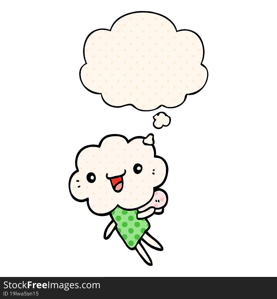 cartoon cloud head creature with thought bubble in comic book style