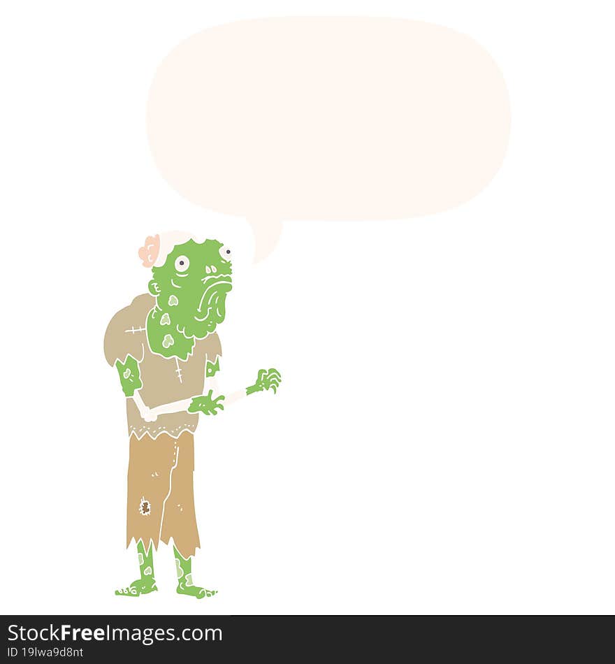 cartoon zombie and speech bubble in retro style