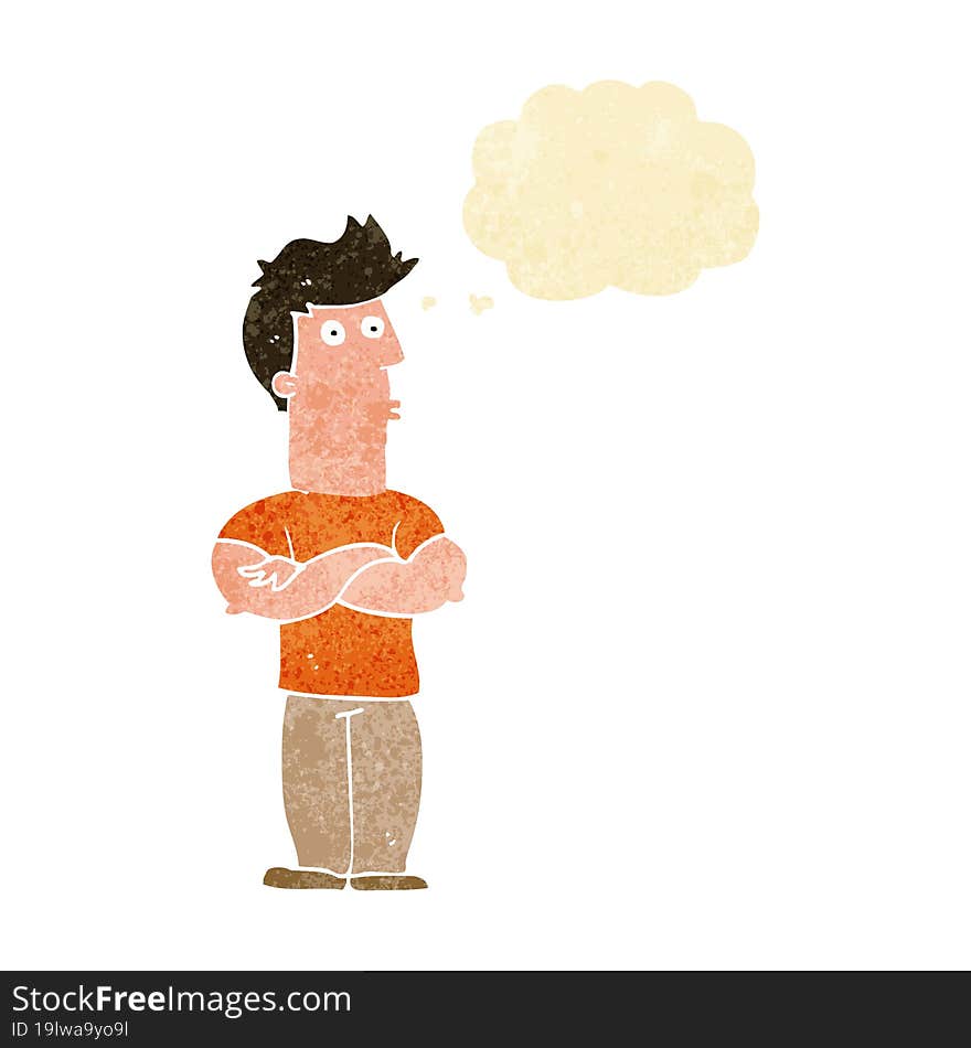 Cartoon Man With Folded Arms With Thought Bubble