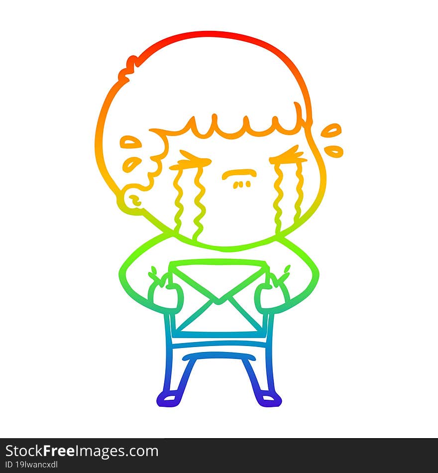 rainbow gradient line drawing cartoon man crying