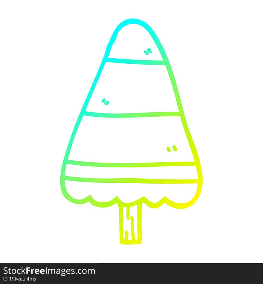 cold gradient line drawing of a cartoon christmas tree