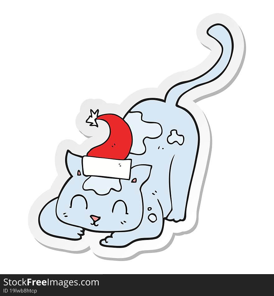 sticker of a cartoon cat wearing christmas hat