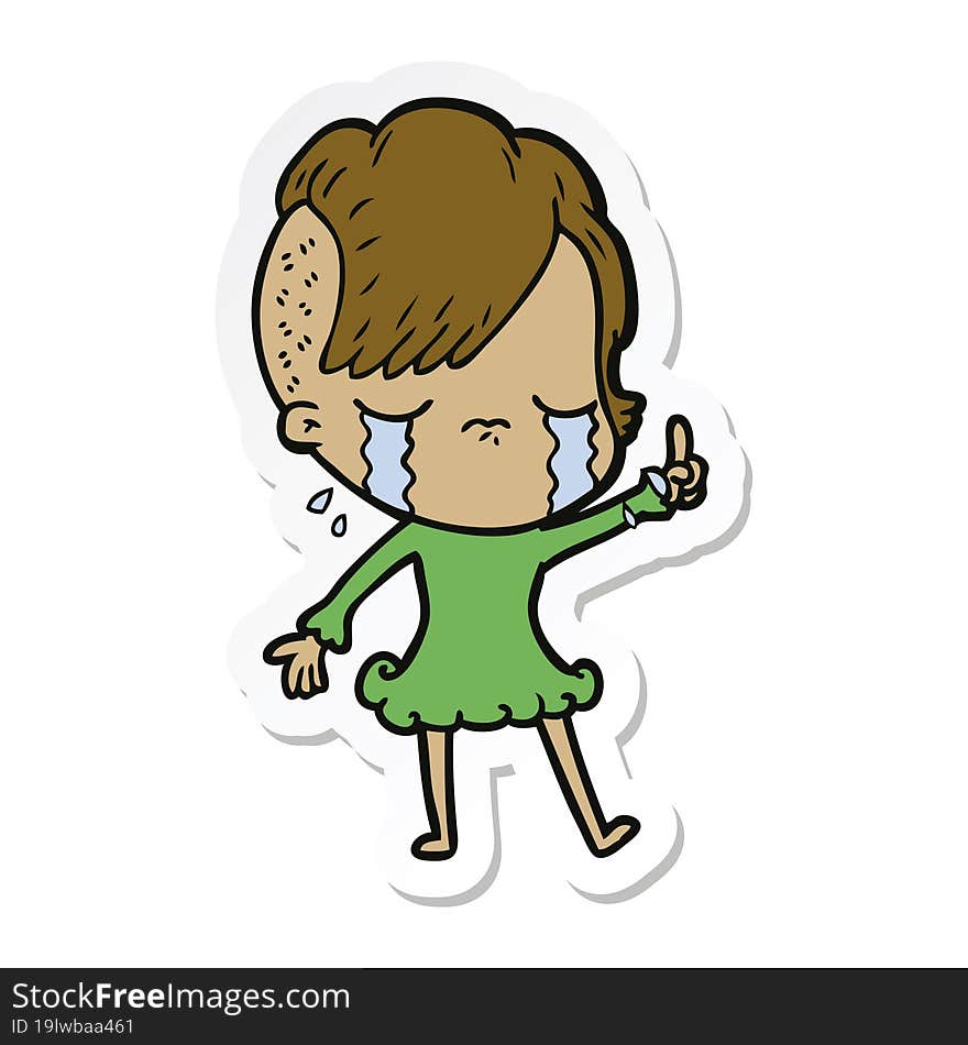 sticker of a cartoon crying girl